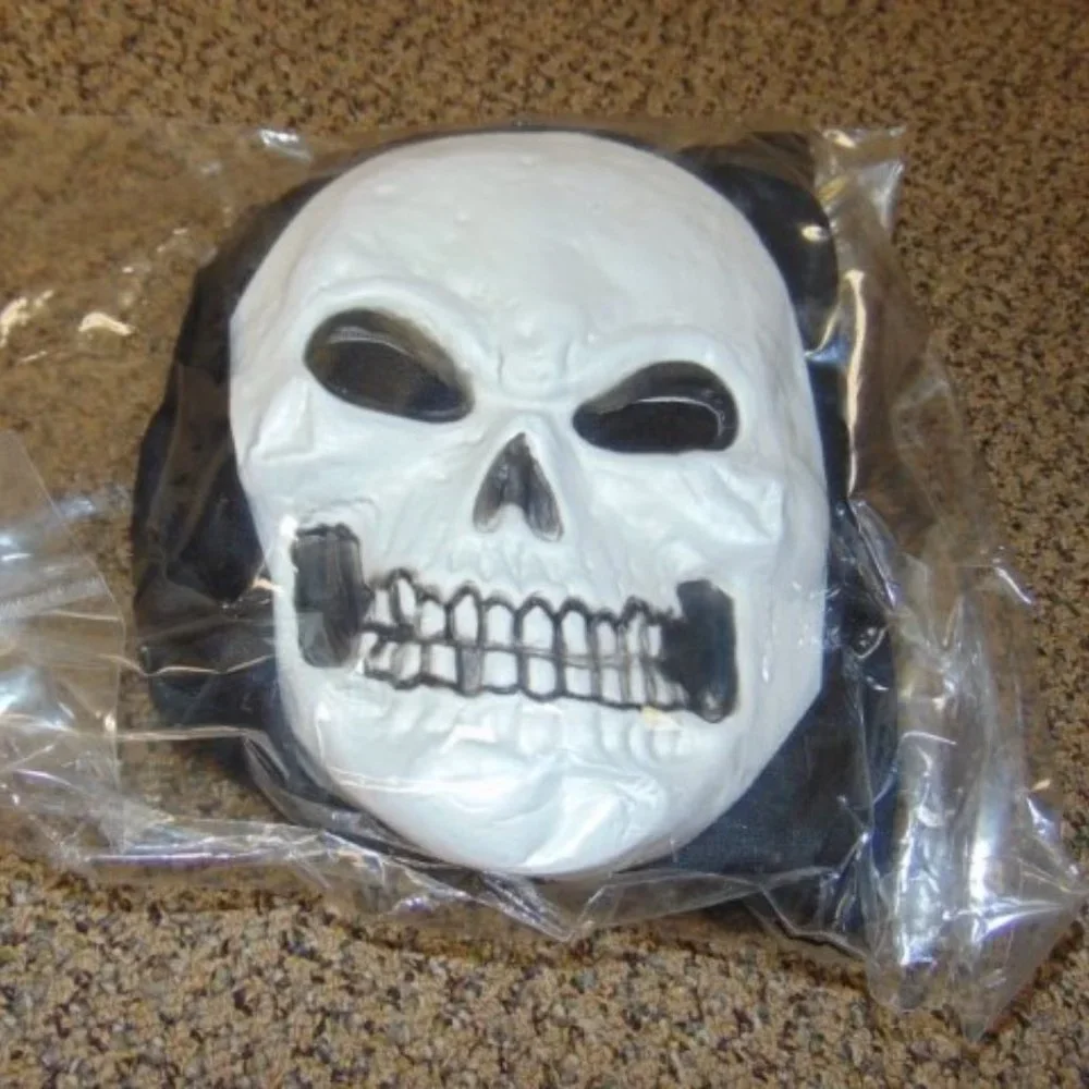 Skeleton Halloween Costume 12/14 White Skelebones 3-D Jumpsuit, Mask 6 Pc Boys